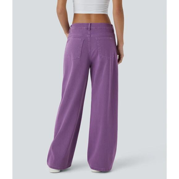 Halara Wide Leg Jeans Womens Small High Rise Purple Stretch Casual Denim Pants - Picture 3 of 9